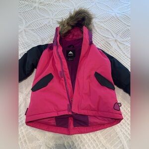 Burton Pink and Black Kids Snowboarding / Ski Jacket with Fur Hood
